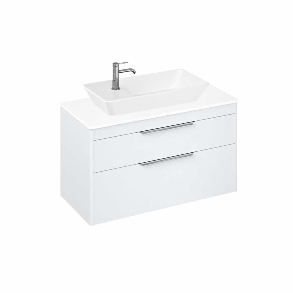 Shoreditch 100cm double drawer Matt White with White Worktop and Yacht Countertop Basin